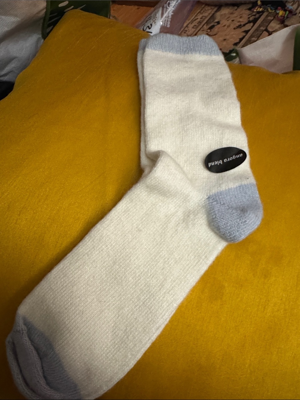 Angora Blend white &Blue crew socks